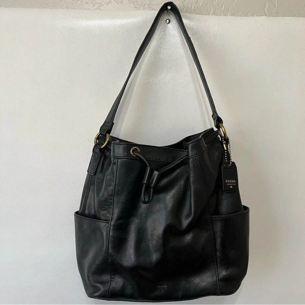 Fossil Black Leather Bucket Bag